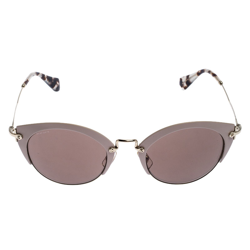 

Miu Miu Pale Pink/ Shimmer Mirrored SMU 53R Round Sunglasses, Brown