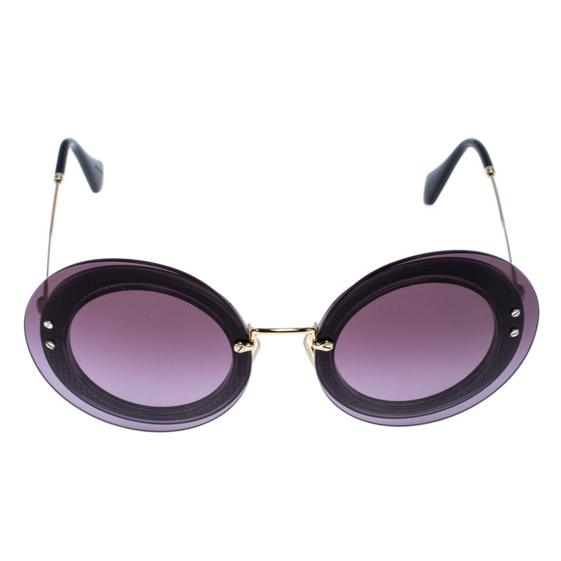 

Miu Miu Gold Tone/ Purple Gradient SMU 10R Round Sunglasses