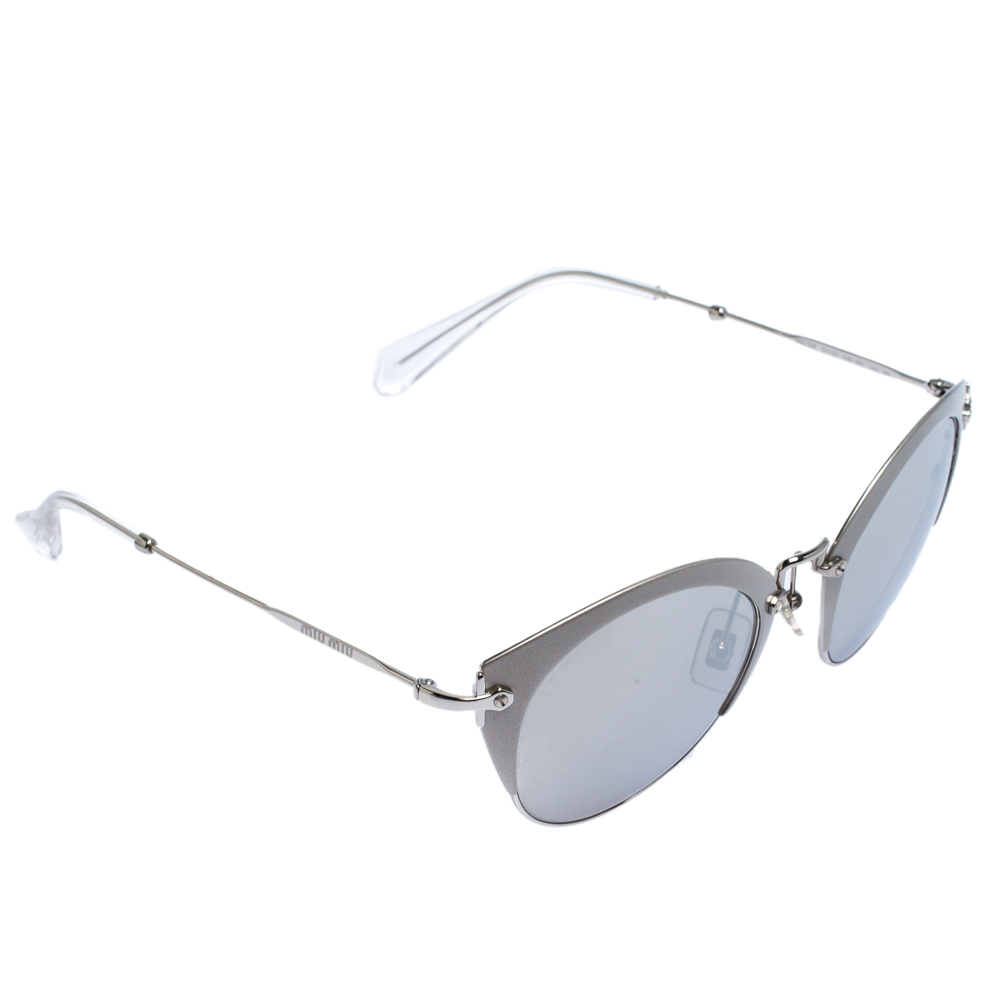 Pre-owned Miu Miu Matte Grey/ Silver Mirrored Smu53r Cat Eye Sunglasses