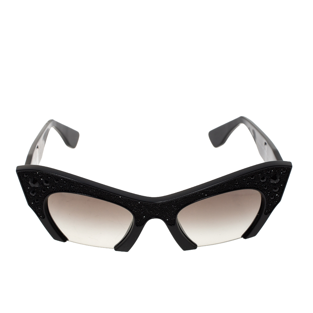 

Miu Miu Black Gradient SMU 02Q Crystal Embellished Half Rim Sunglasses