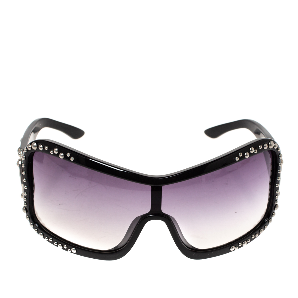 

Miu Miu Black Gradient SMU02G Studded Shield Sunglasses