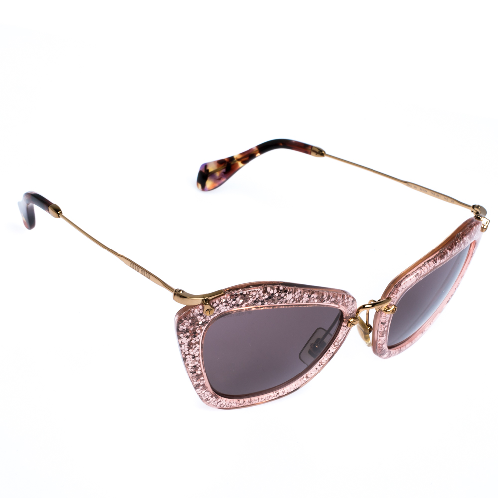 Miu Miu Gold/Pink SMU 10N Glitter Effect Cateye Sunglasses