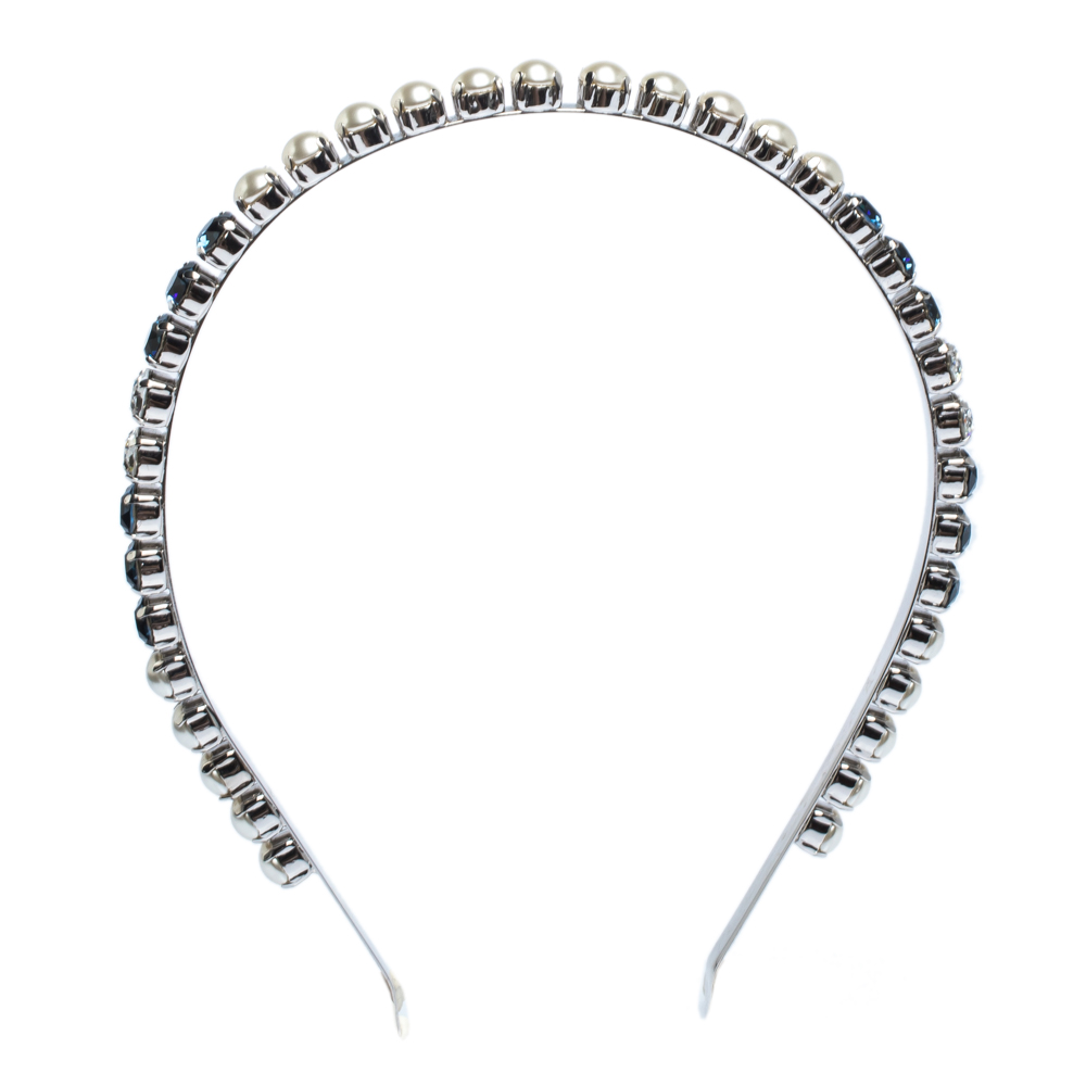 

Miu Miu Multicolor Crystal & Faux Pearl Embellished Silver Tone Headband