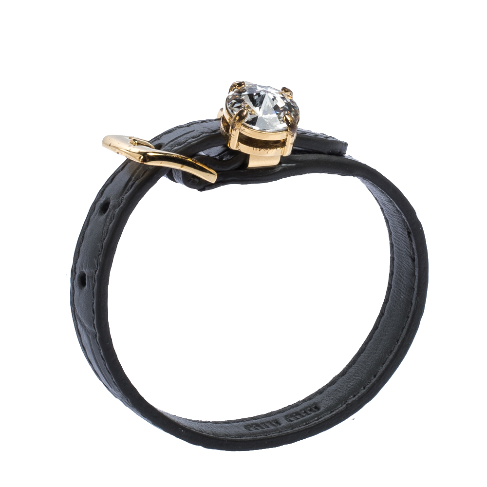 

Miu Miu Grey Leather Crystal Gold Tone Bracelet