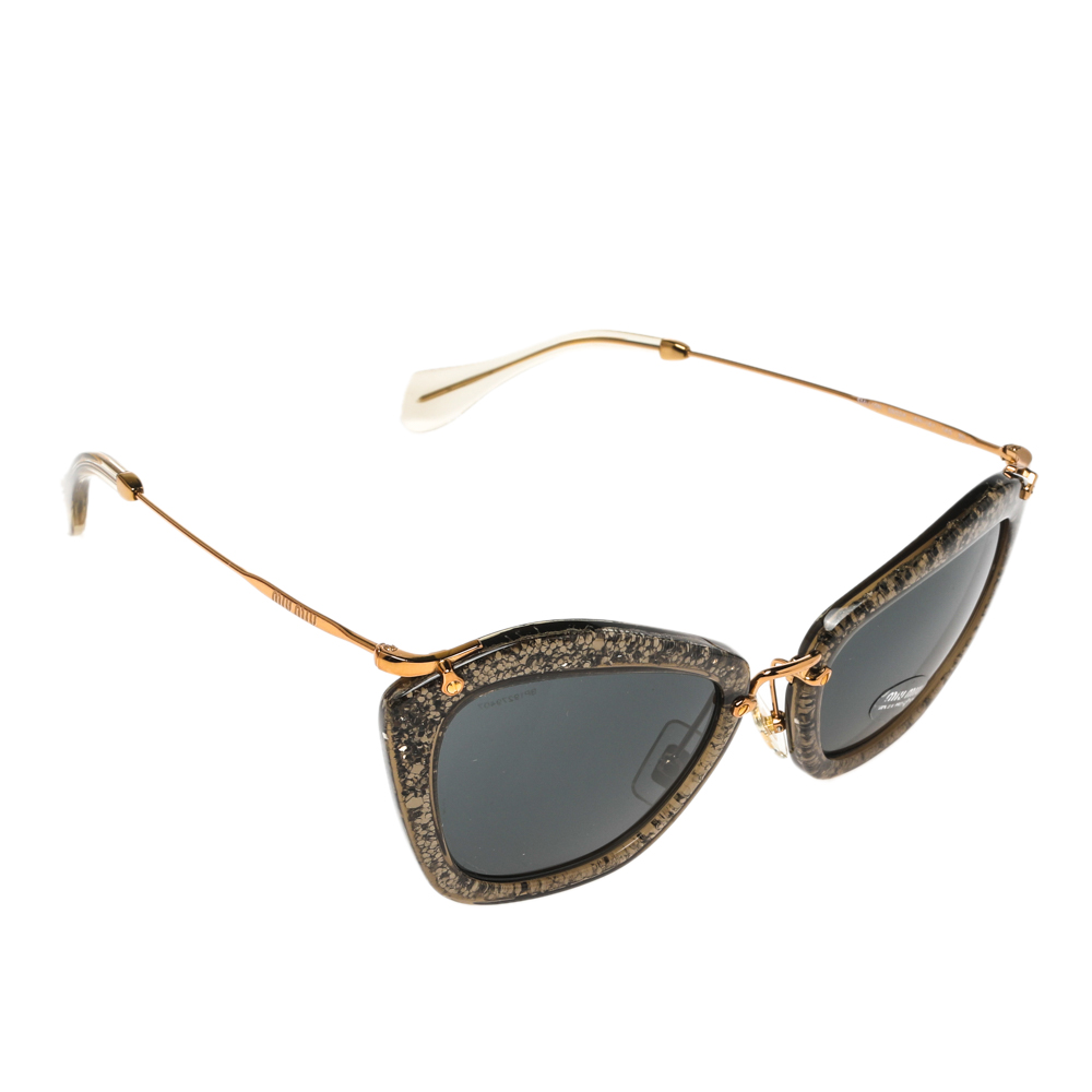مملوكة مسبقًا Miu Miu Gold Shimmer Inlay/ Grey Smu 10N Cat Eye Sunglasses