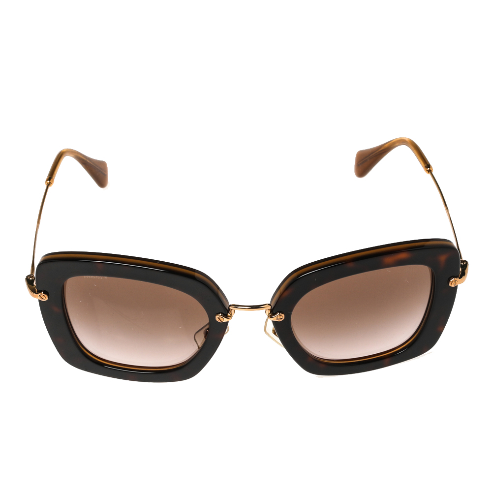 

Miu Miu Havana & Gold /Brown Gradient SMU 07O Square Sunglasses