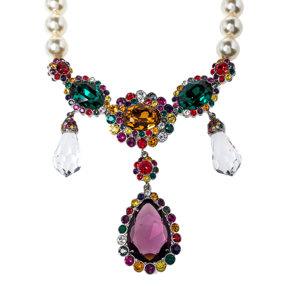 

Miu Miu Multicolor Crystal Embellished Faux Pearl Necklace