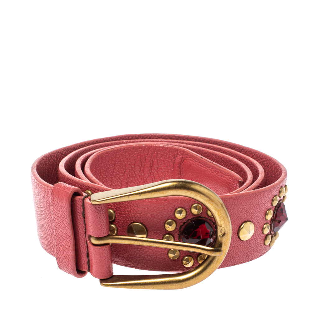 

Miu Miu Old Rose Pink Soft Leather Embellished Buckle Belt