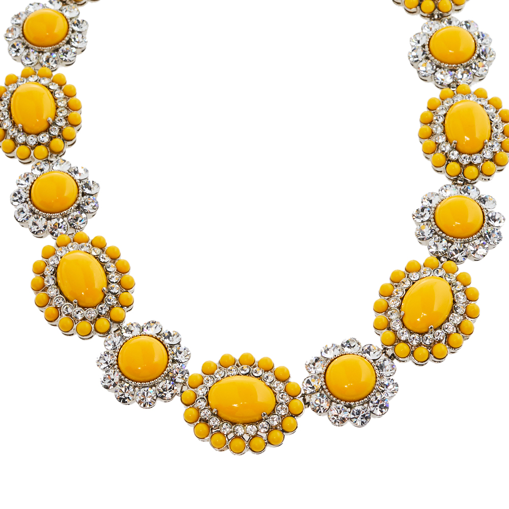 

Miu Miu Yellow Crystal Embellished Floral Choker Necklace