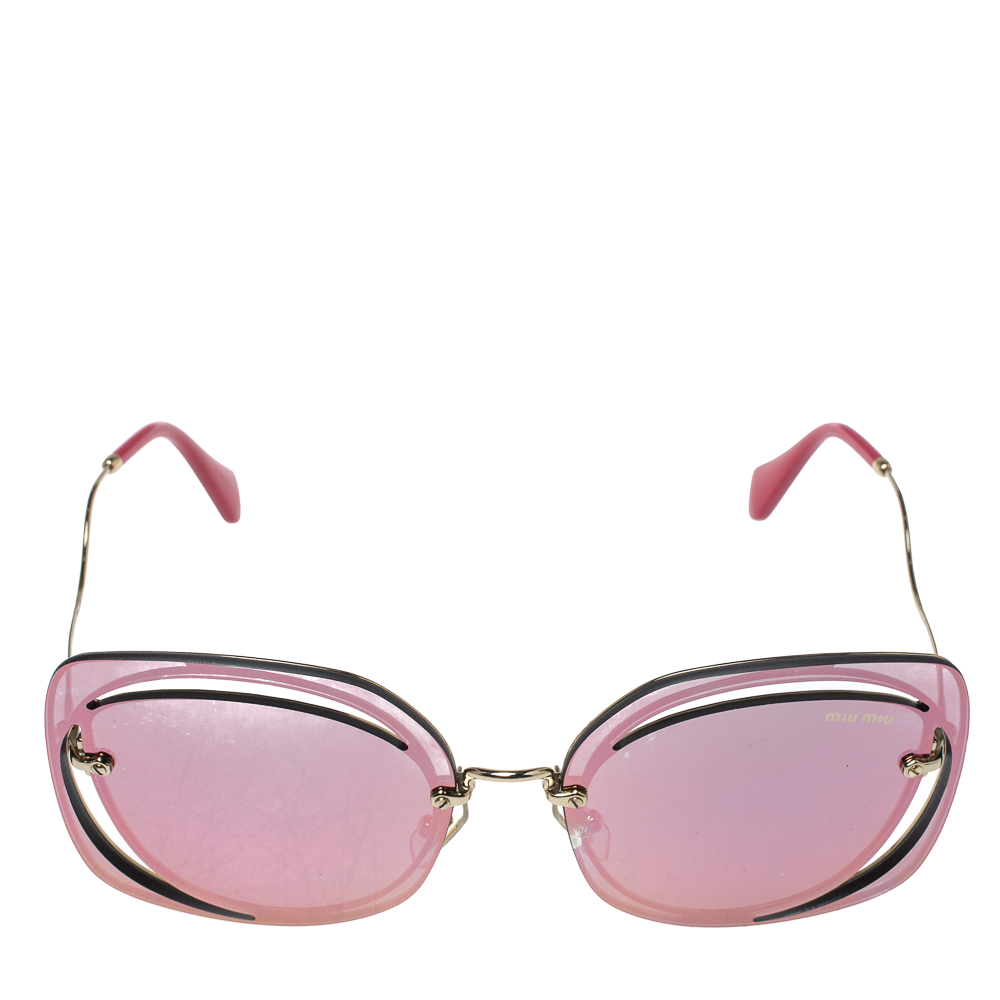 

Miu Miu Gold Tone/Pink & Grey Mirrored SMU 54S Scénique Cut Out Sunglasses