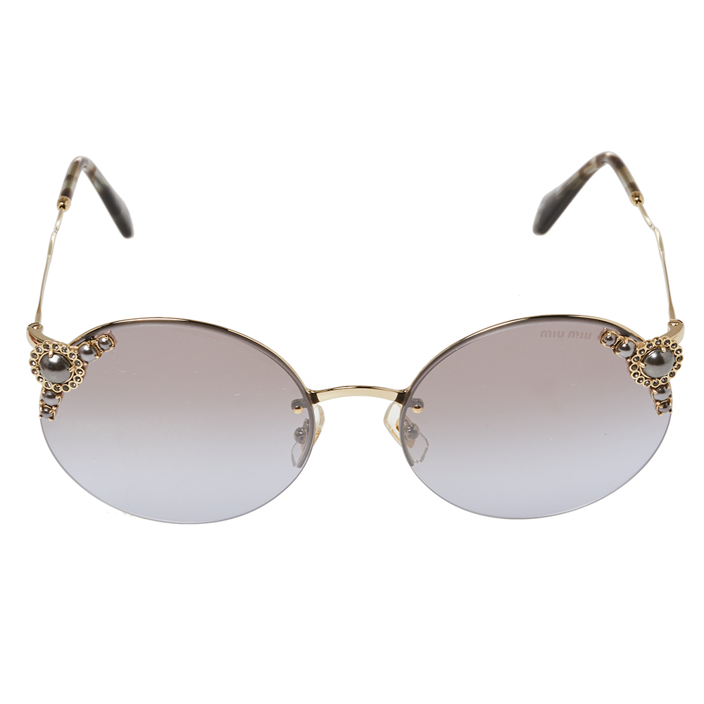 

Miu Miu Gold Tone/ Grey Gradient SMU52T Manière Round Sunglasses