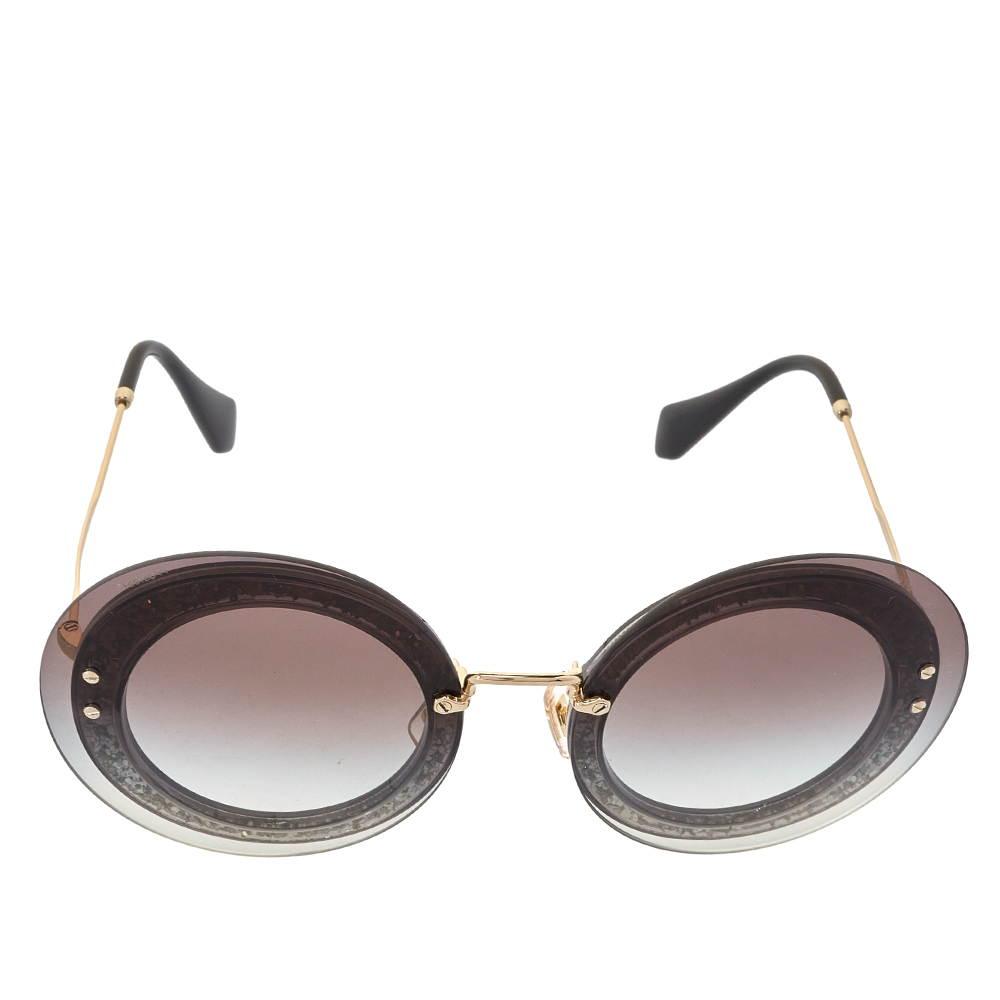 

Miu Miu Pale Gold Tone/ Grey Gradient SMU10R Reveal Round Sunglasses