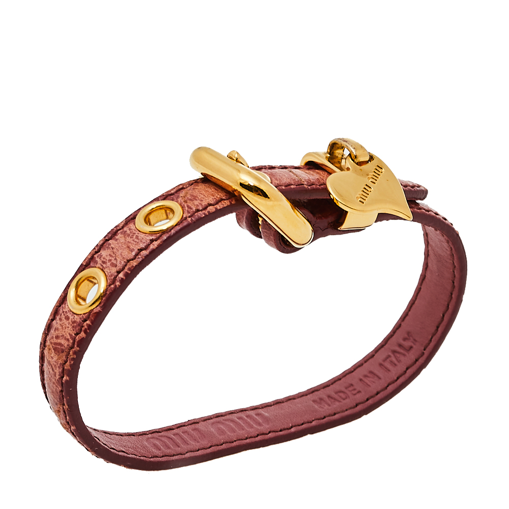 

Miu Miu Crackled Pink Leather Heart Charm Bracelet
