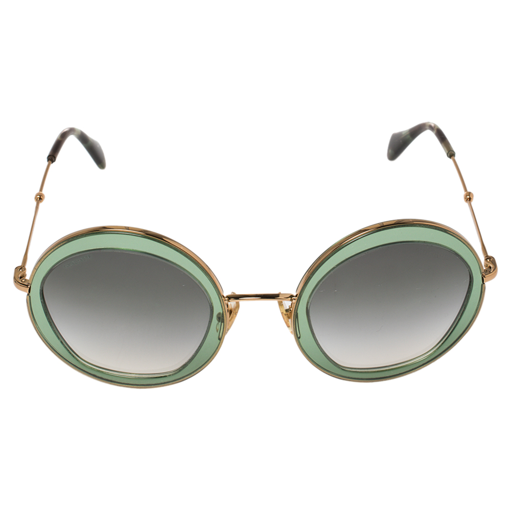 

Miu Miu Gold/Green Gradient SMU 50Q Round Oversized Sunglasses