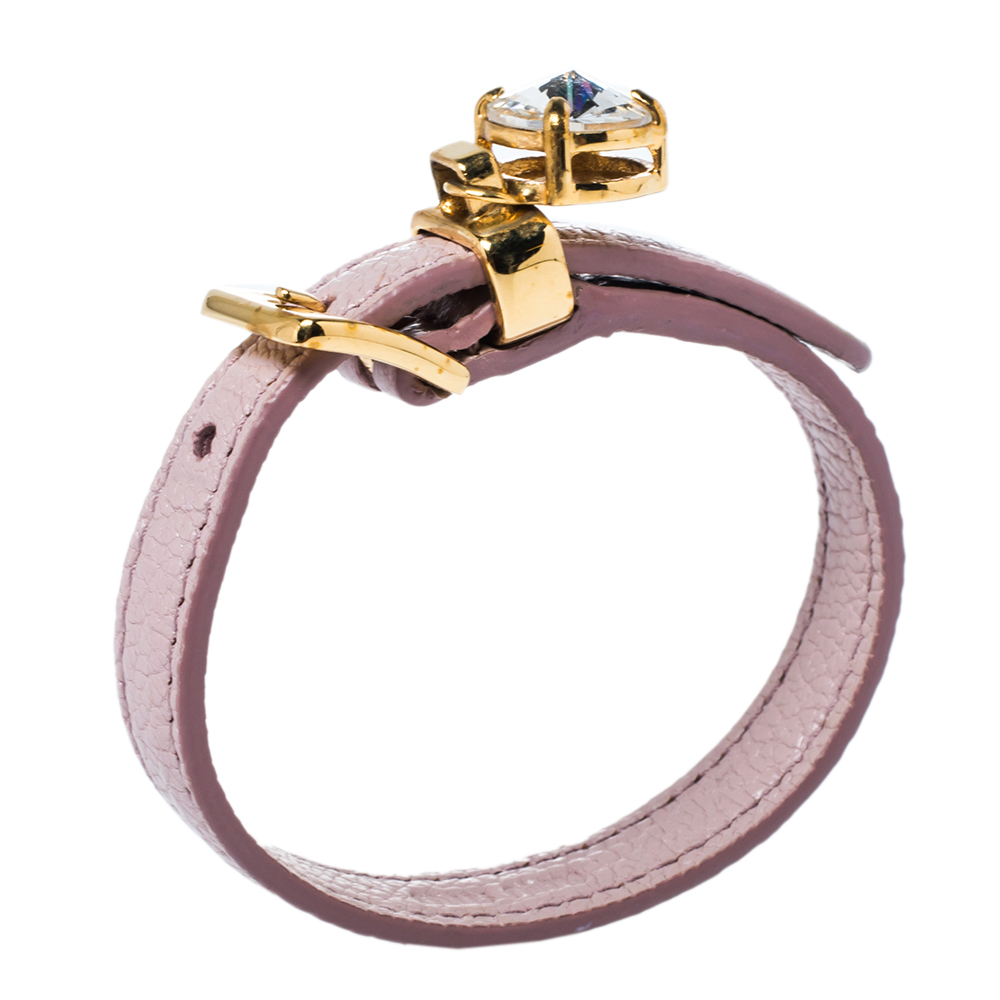 

Miu Miu Dusky Pink Madras Leather Crystal Charm Bracelet