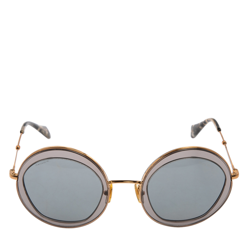 

Miu Miu Grey/Gold SMU 50Q Round Sunglasses