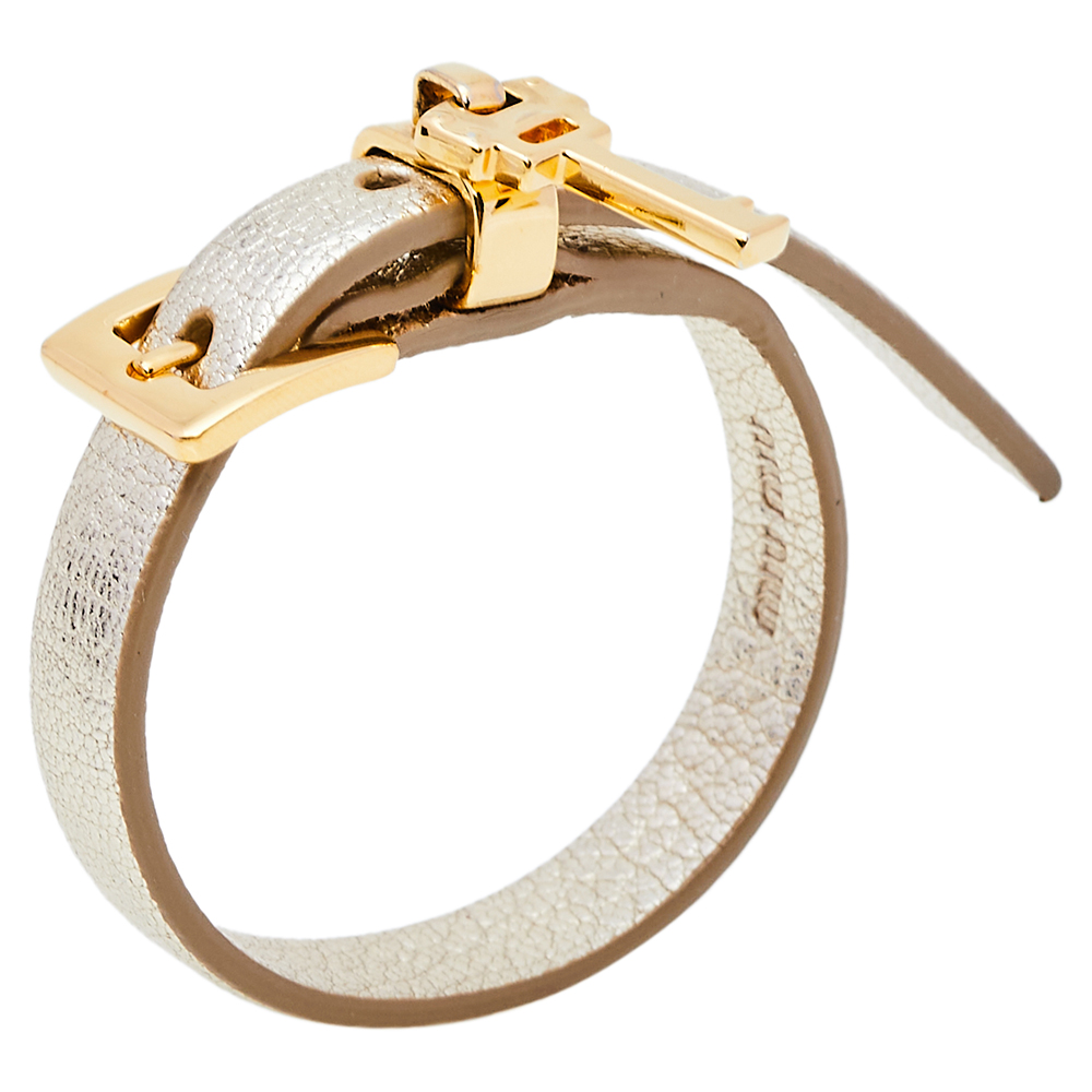 

Miu Miu Gold Leather Gold Tone Key Charm Bracelet