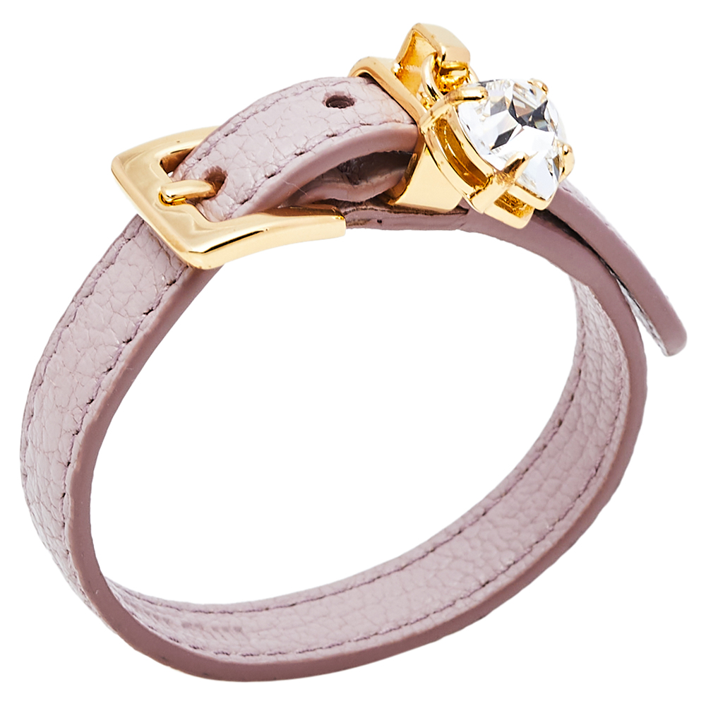 

Miu Miu Dusky Pink Madras Leather Crystal Charm Bracelet