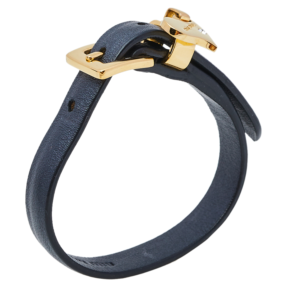 

Miu Miu Navy Blue Leather Gold Tone Heart Charm Bracelet