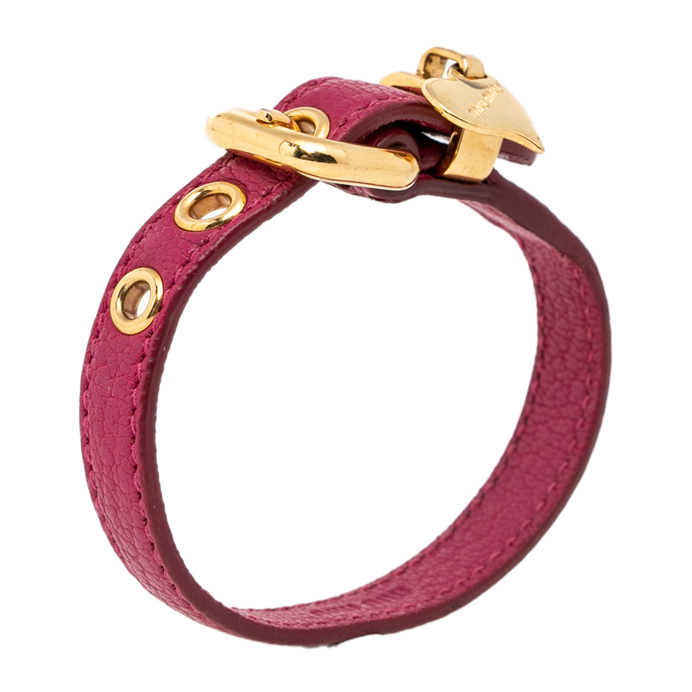 

Miu Miu Pink Leather Gold Tone Heart Charm Bracelet