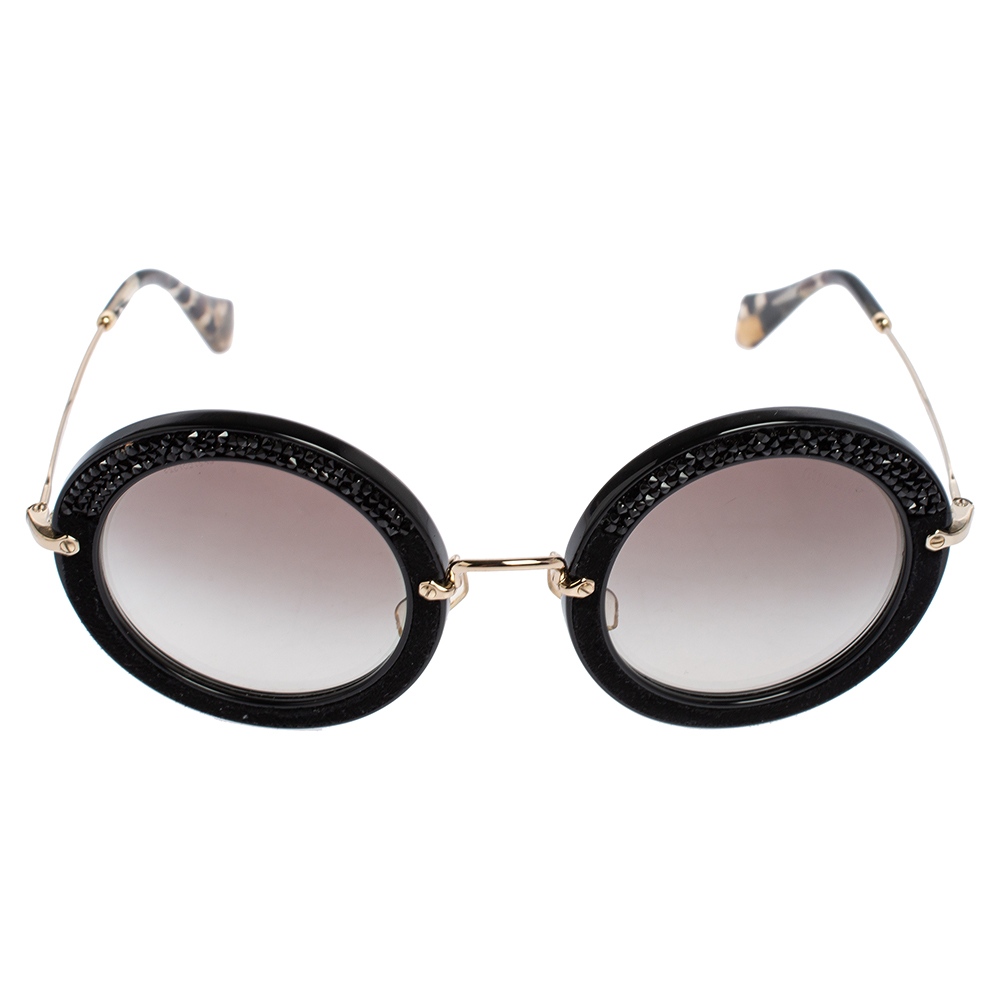 

Miu Miu Black Acetate SMU 08R Gradient Round Sunglasses