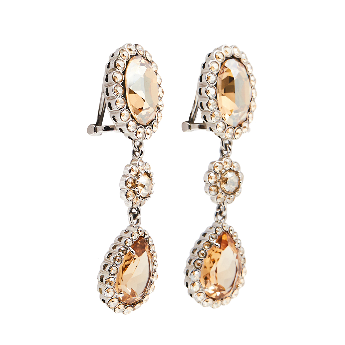 

Miu Miu Crystal Silver Tone Drop Clip On Earrings