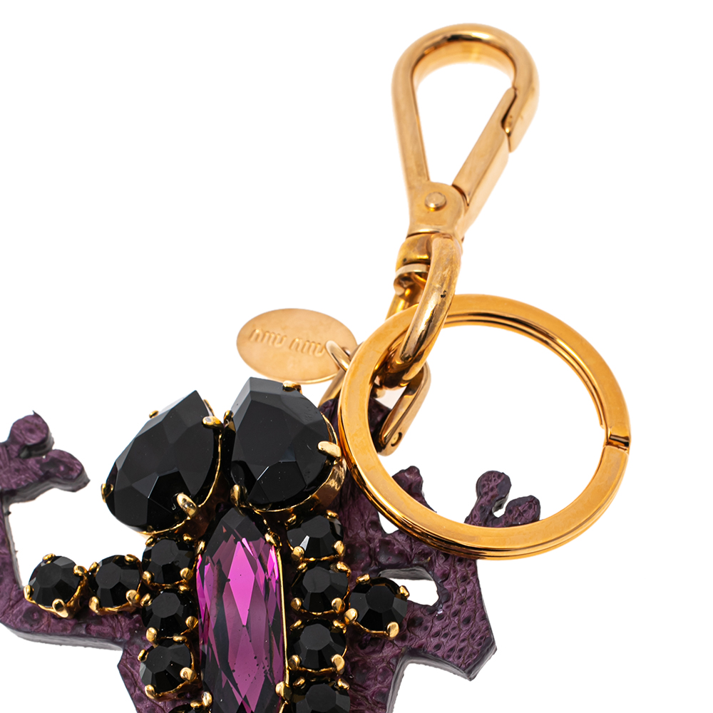 

Miu Miu Purple Crystal Embedded Leather Key Chain/ Bag Charm