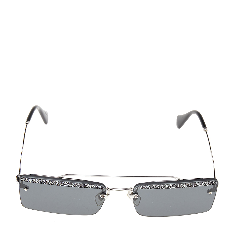 

Miu Miu Grey Crystal Detail SMU59T Rimless Rectangle Sunglasses