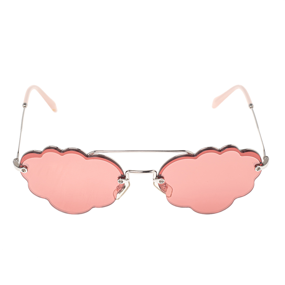 

Miu Miu Silver Tone/Pink SMU57U Cloud Aviator Sunglasses