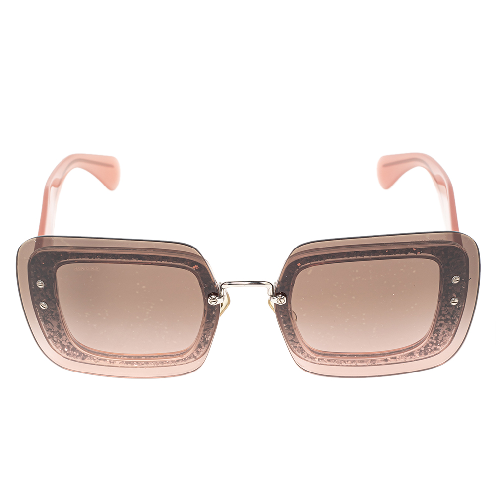 

Miu Miu Glitter Detail/ Brown & Pink Gradient SMU01R Reveal Rimless Sunglasses