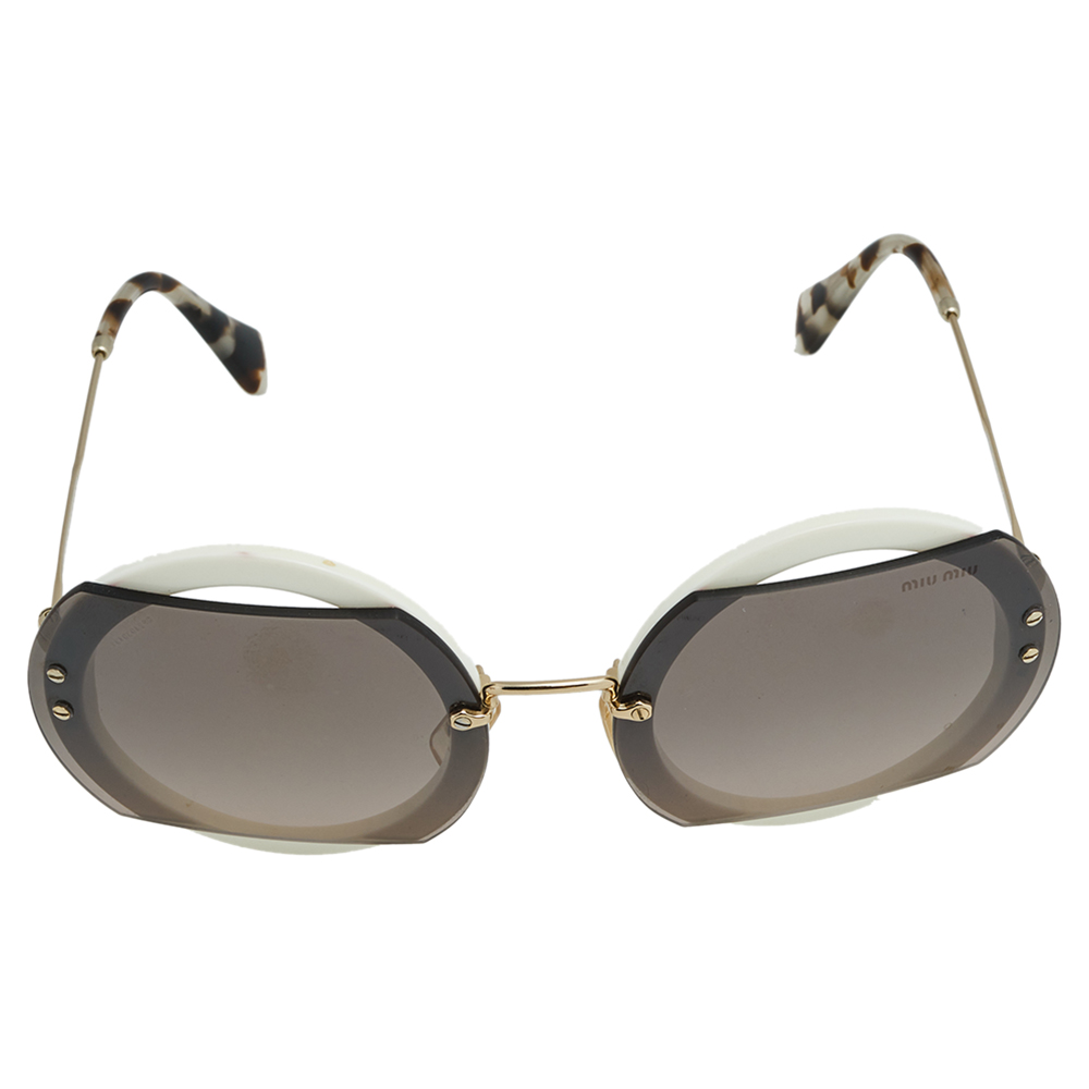 

Miu Miu Ivory/Brown Gradient SMU 06SS Round Sunglasses, Grey