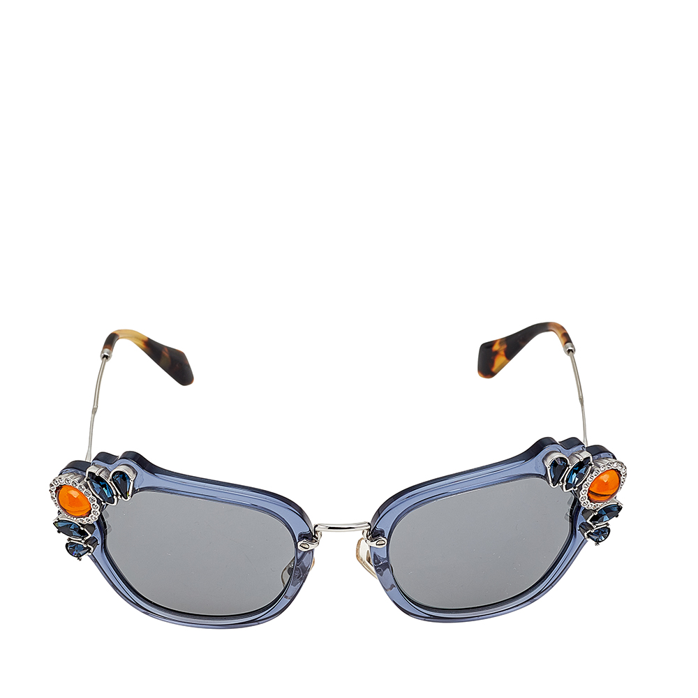 

Miu Miu Blue / Grey SMU03S Embellished Square Sunglasses