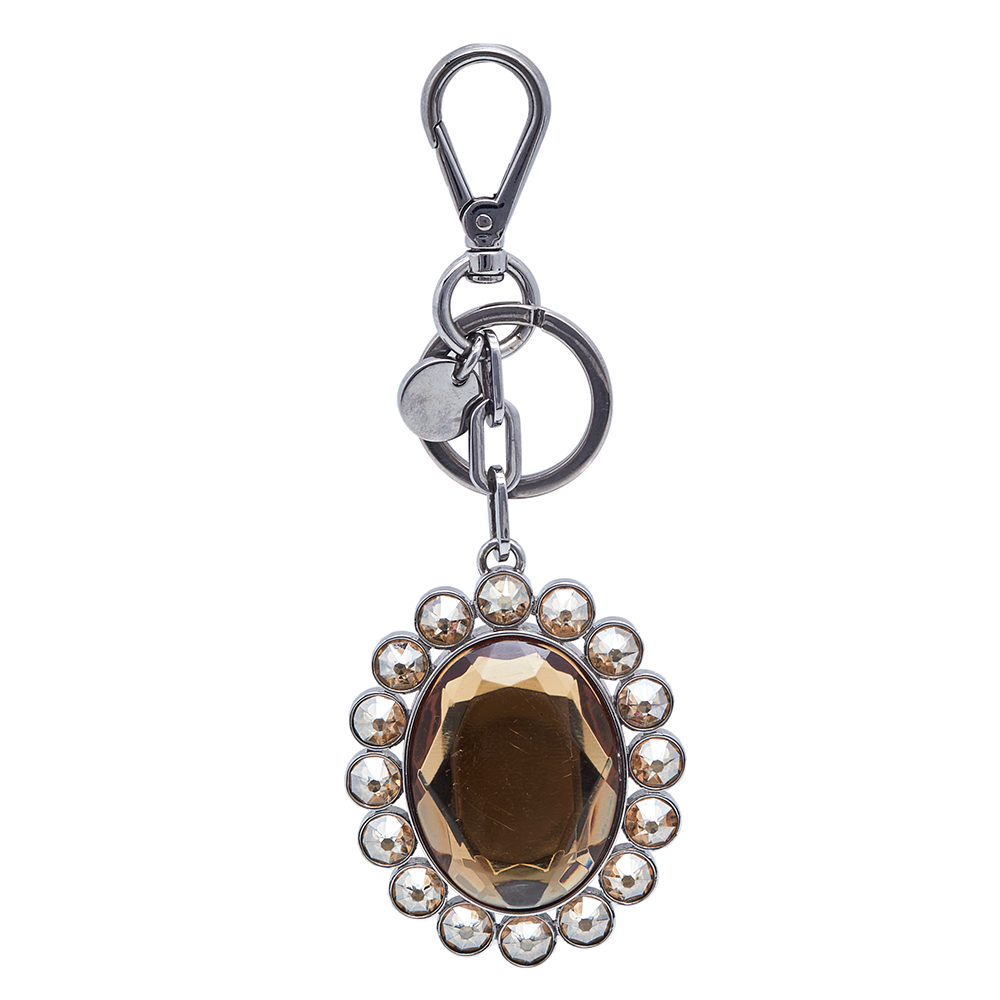 

Miu Miu Yellow Crystal Silver Tone Metal Bag Charm / Keyring