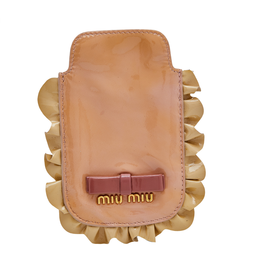 Pre-owned Miu Miu Beige Patent Leather Ruffle Phone Case