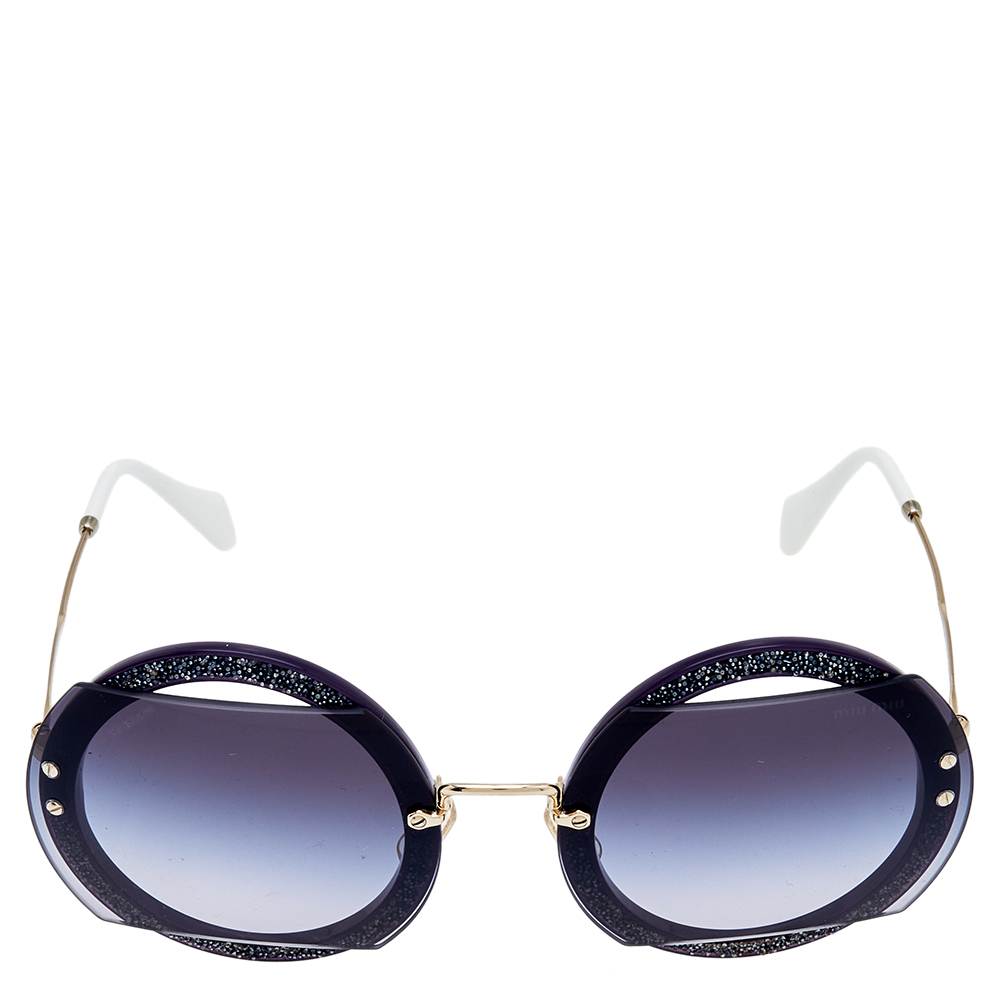 

Miu Miu Blue Crystal Embellished/Grey Gradient SMU06S Round Sunglasses