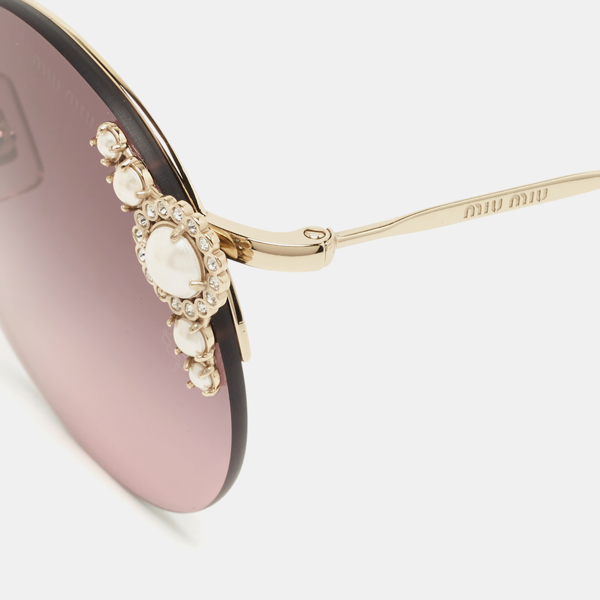 

Miu Miu Pink SMU52T Manière Pearl Embellished Round Sunglasses