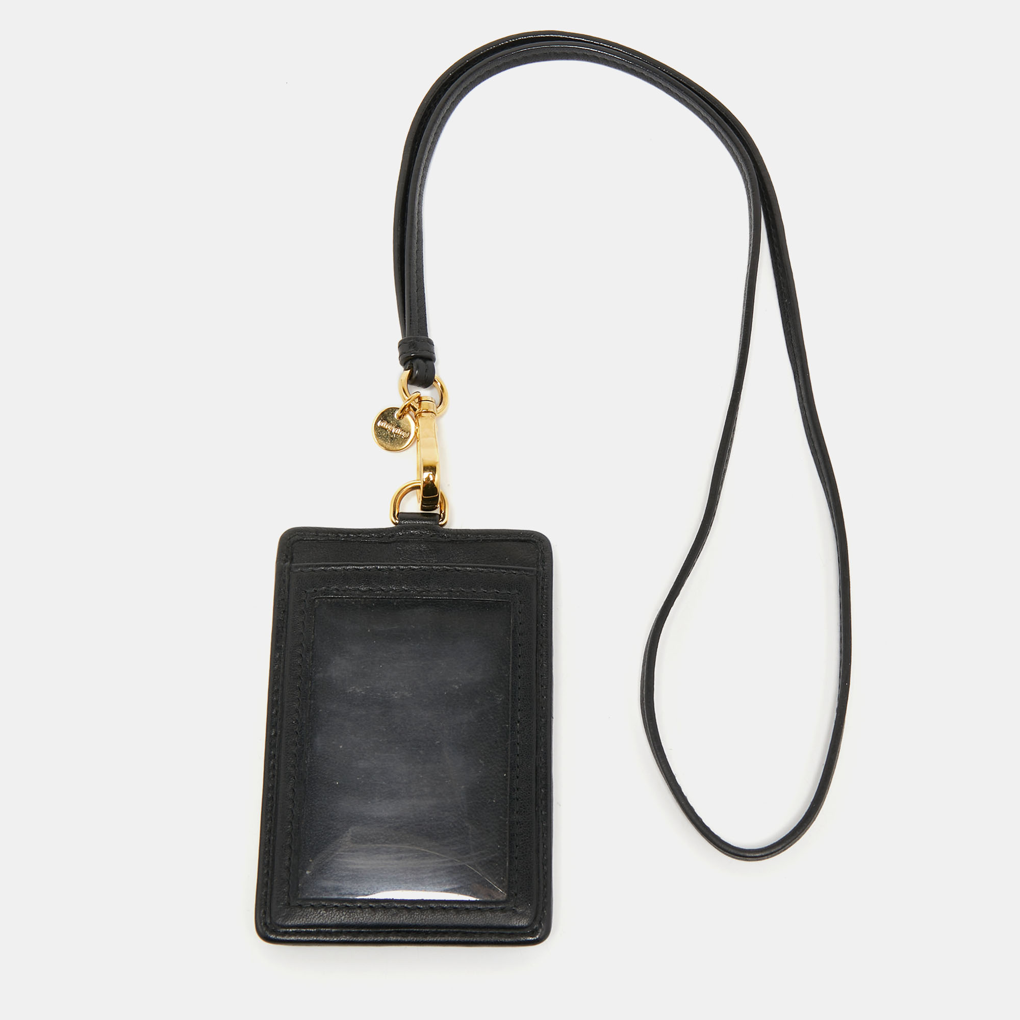 

Miu Miu Black Matelassé Leather Lanyard ID Card Holder