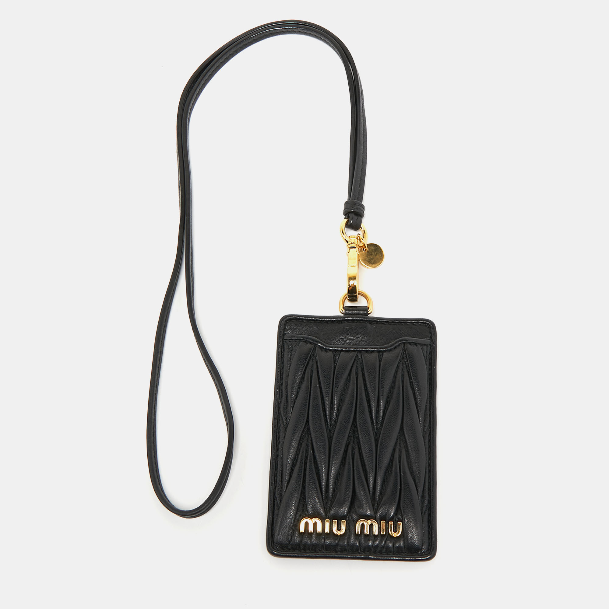Pre-owned Miu Miu Black Matelass&eacute; Leather Lanyard Id Card Holder