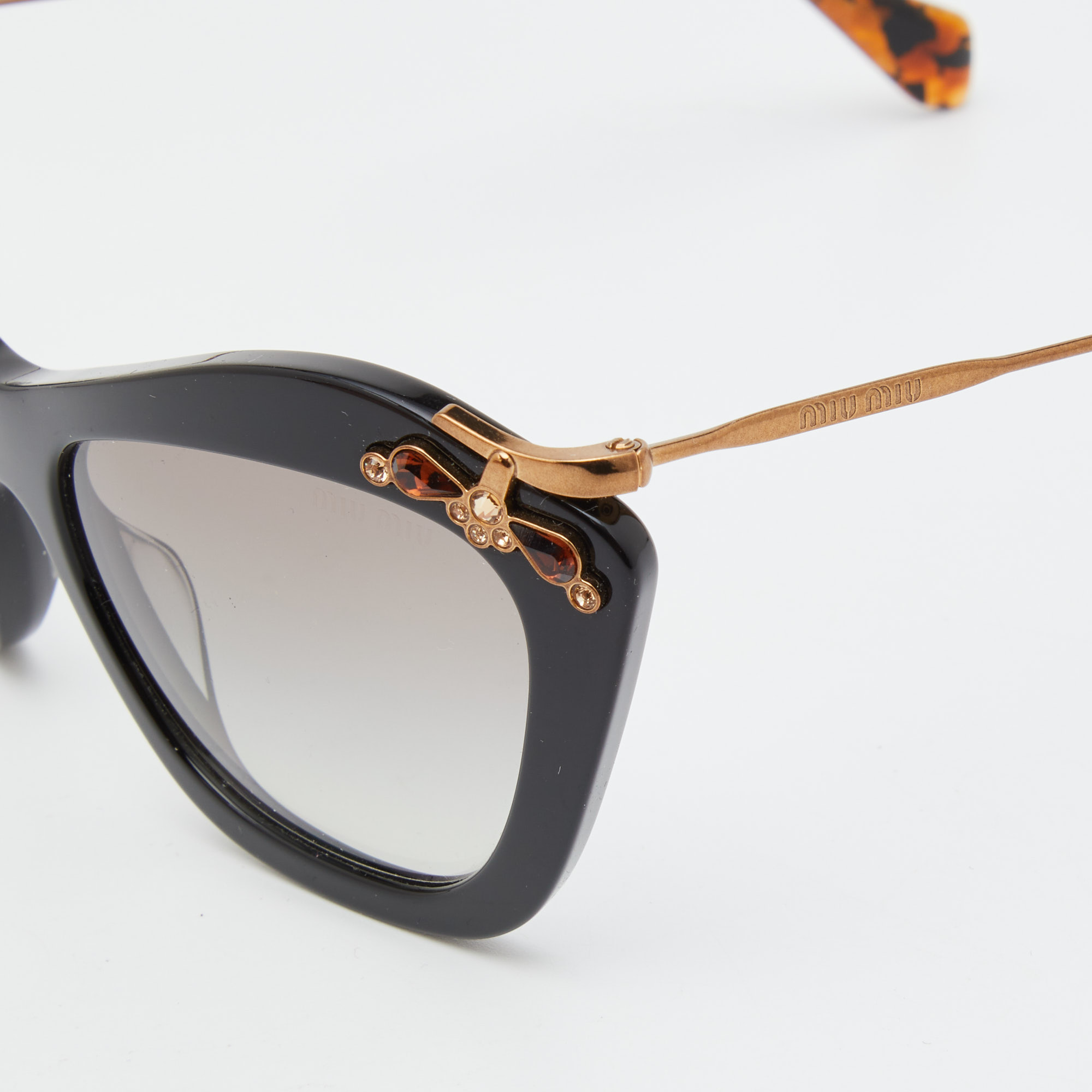 

Miu Miu Brown/Grey SMU 03P Embellished Cat Eye Sunglasses