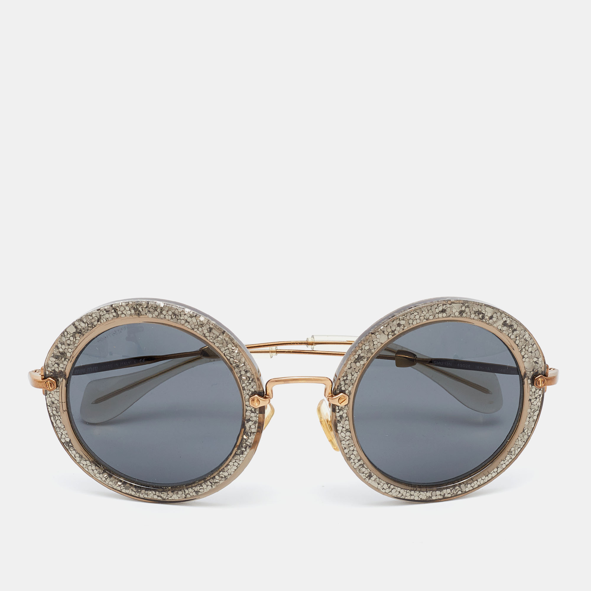 Pre-owned Miu Miu Grey Sparkle/grey Smu13n Round Sunglasses