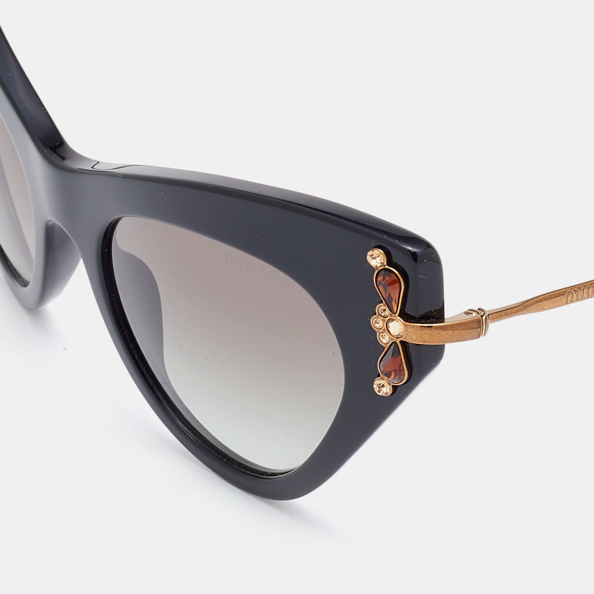 

Miu Miu Black/Grey Gradient SMU 04P Embellished Cat-eye Sunglasses