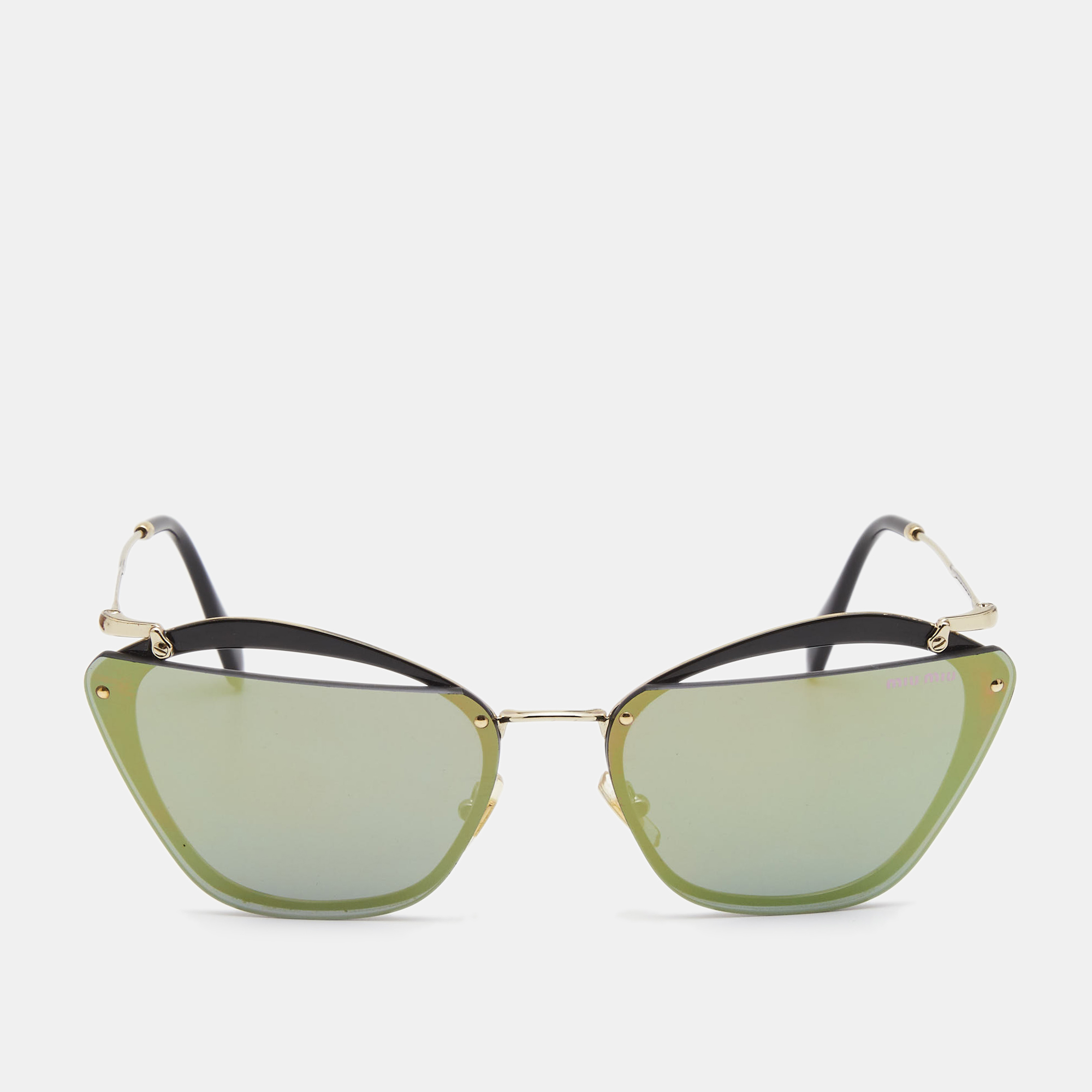 Pre-owned Miu Miu Black/gold Frame Mirror Cat Eye Sunglasses