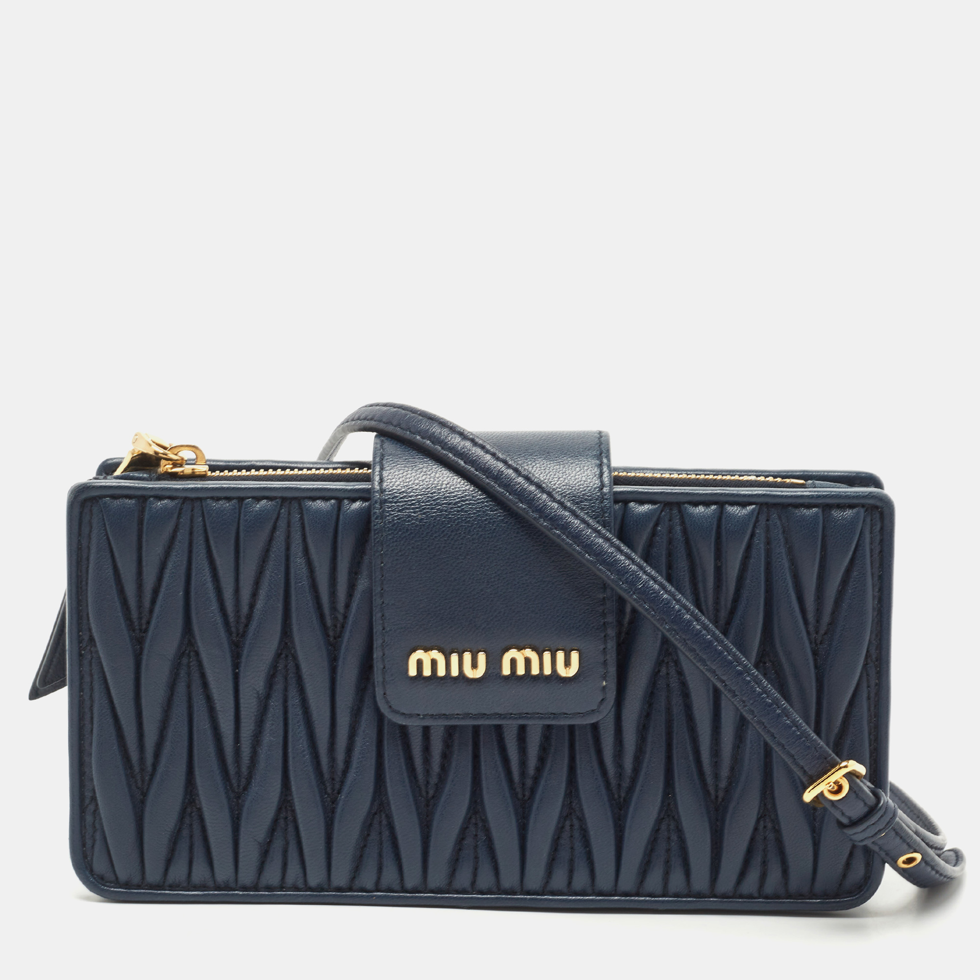 Miu Miu Navy Blue Leather Phone Crossbody Bag