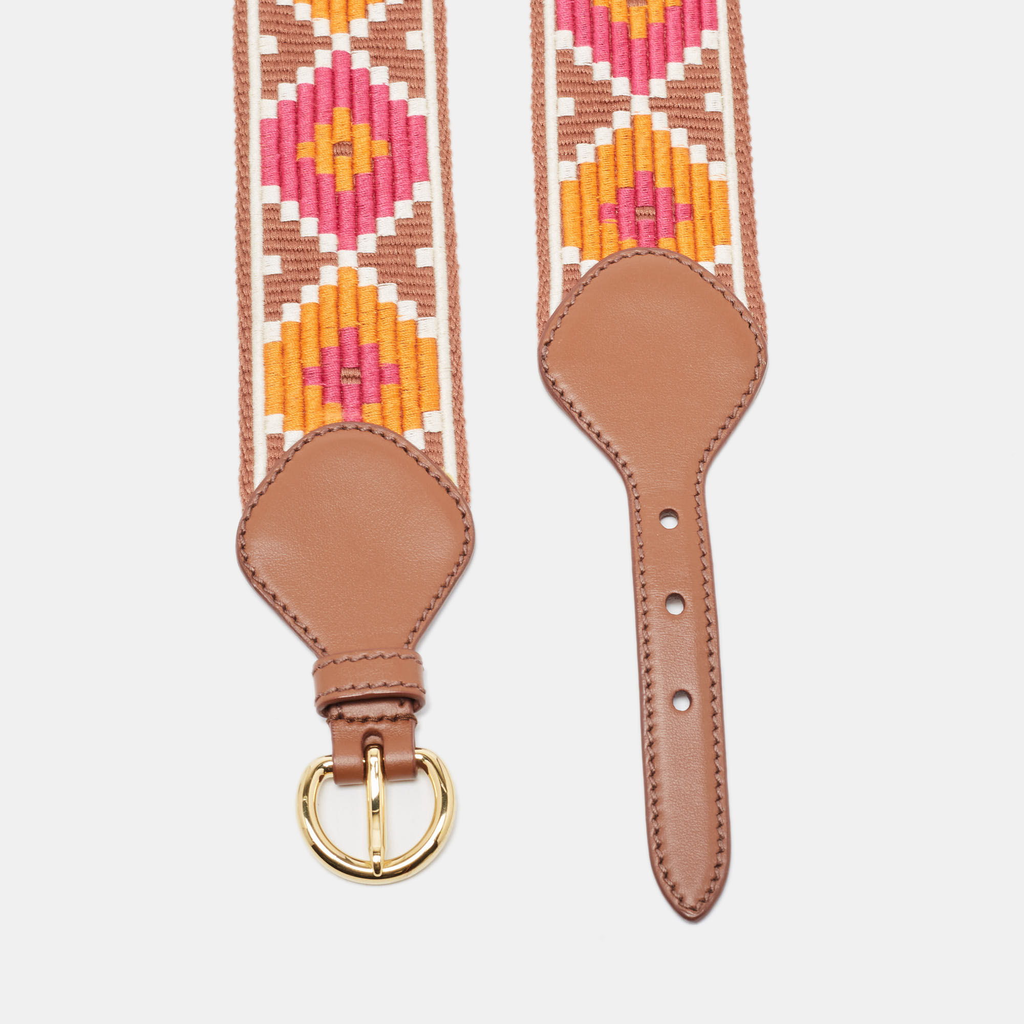 

Miu Miu Multicolor Embroidered Canvas and Leather Buckle Belt