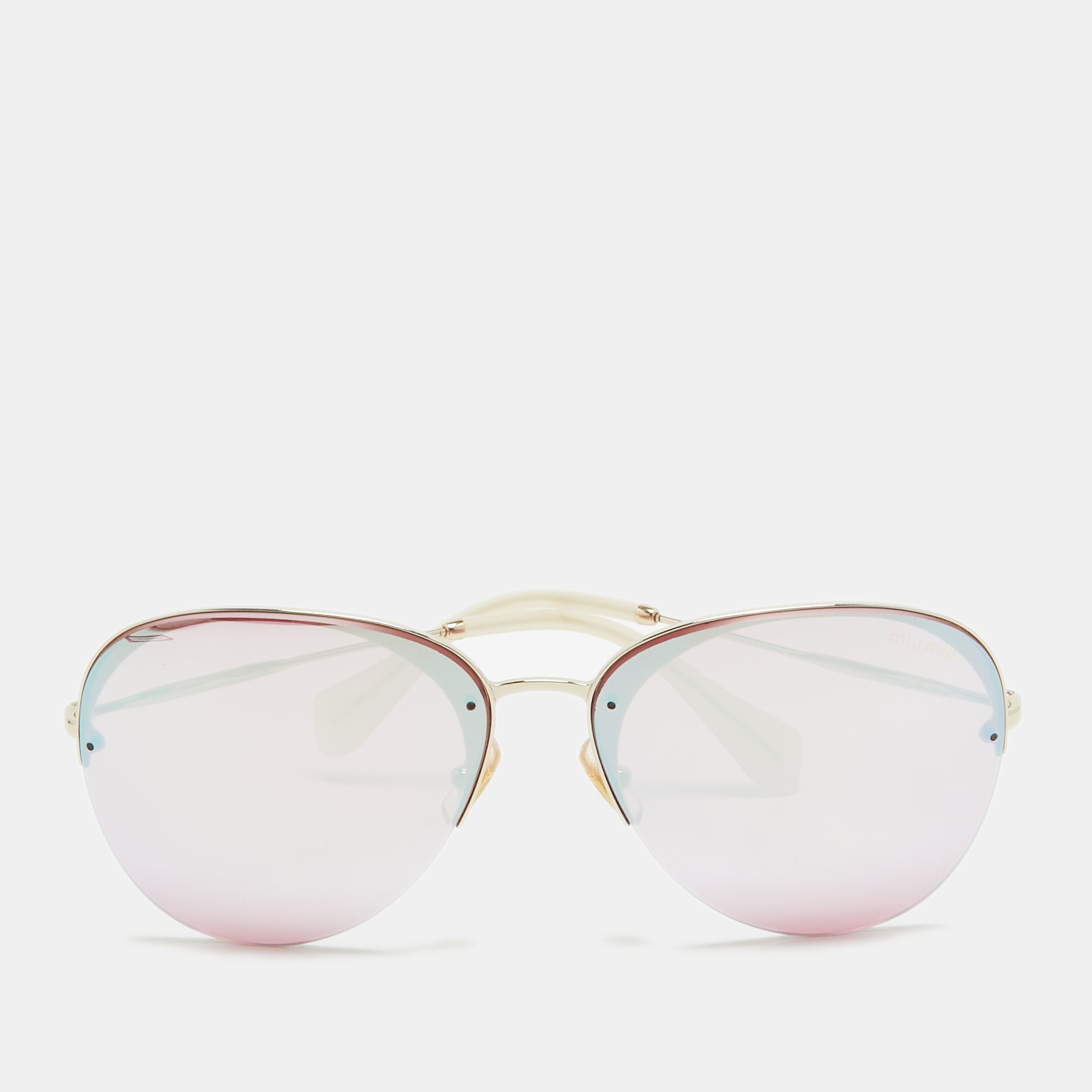 Pre-owned Miu Miu Pink/gold Mirrored Smu53p Aviator Sunglasses