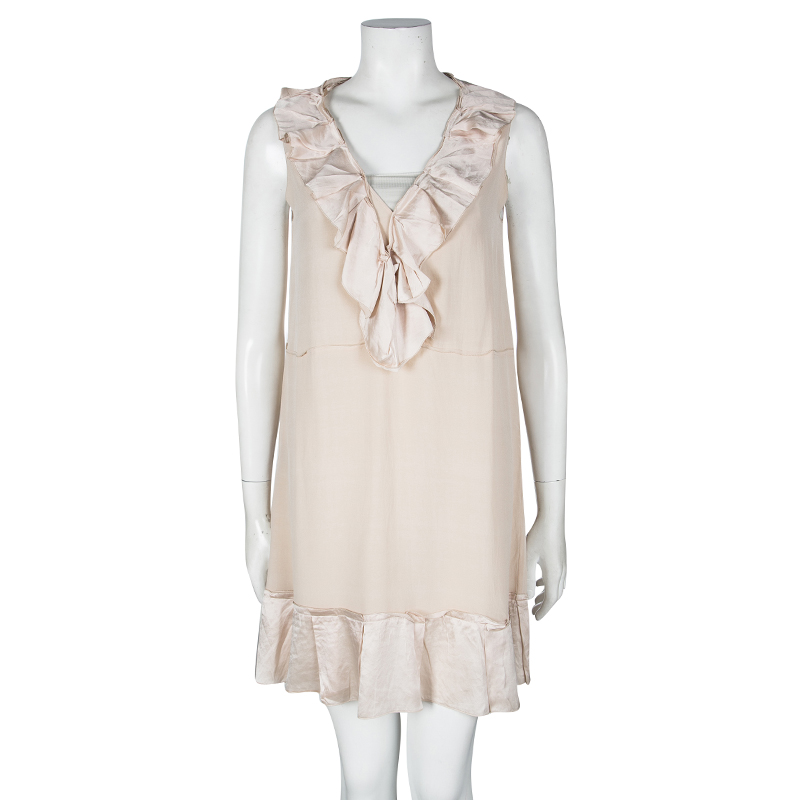 

Miu Miu Blush Pink Silk Ruffle Detail Sleeveless Dress