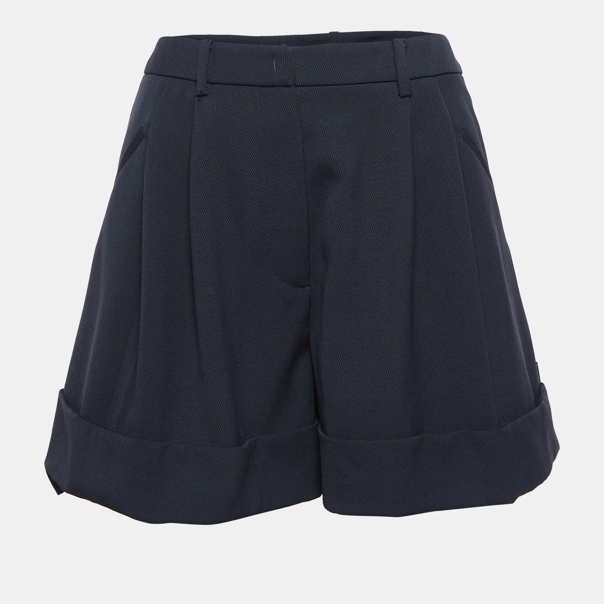 Pre-owned Miu Miu Navy Blue Wool Flared Shorts S