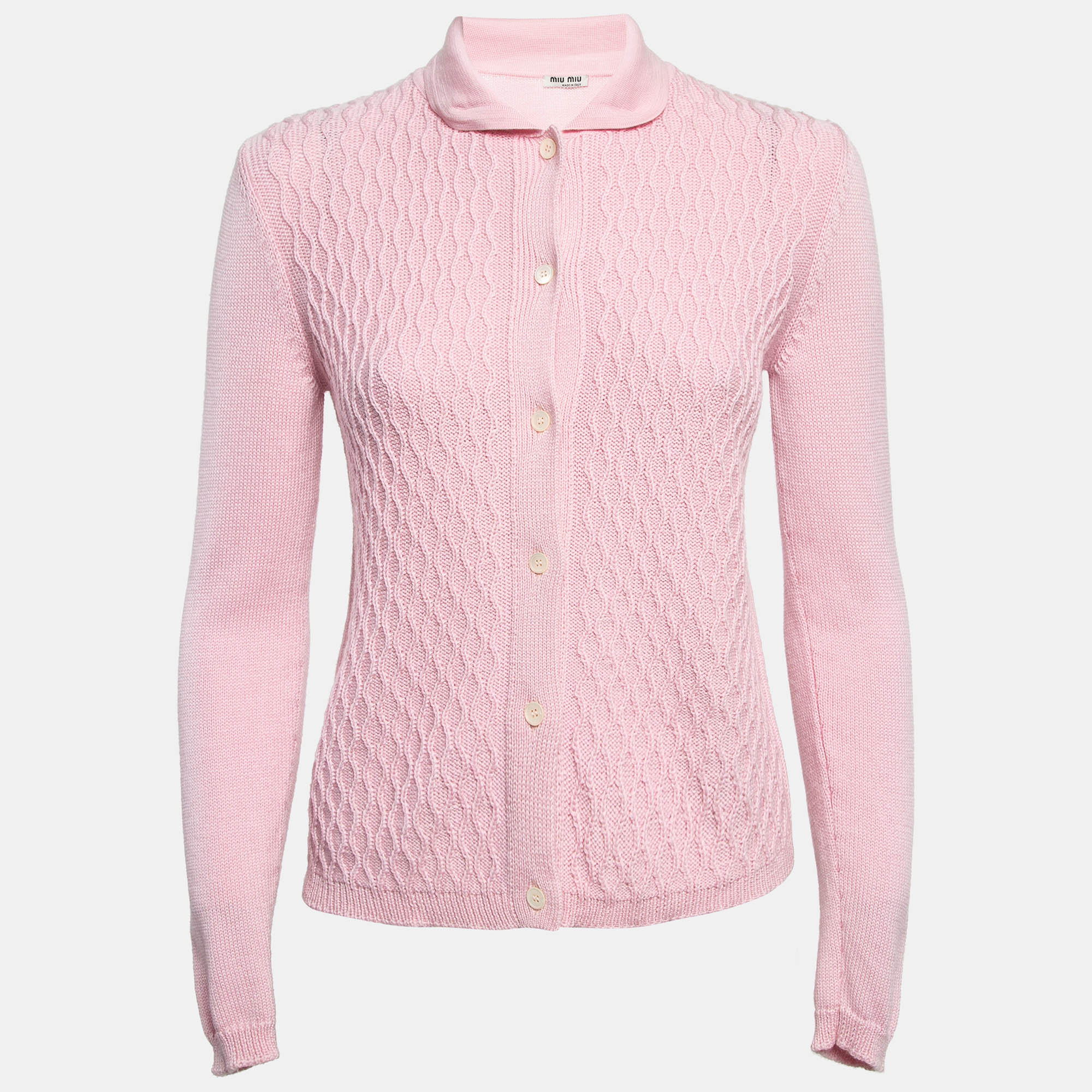 

Miu Miu Pink Patterned Knit Button Front Cardigan S