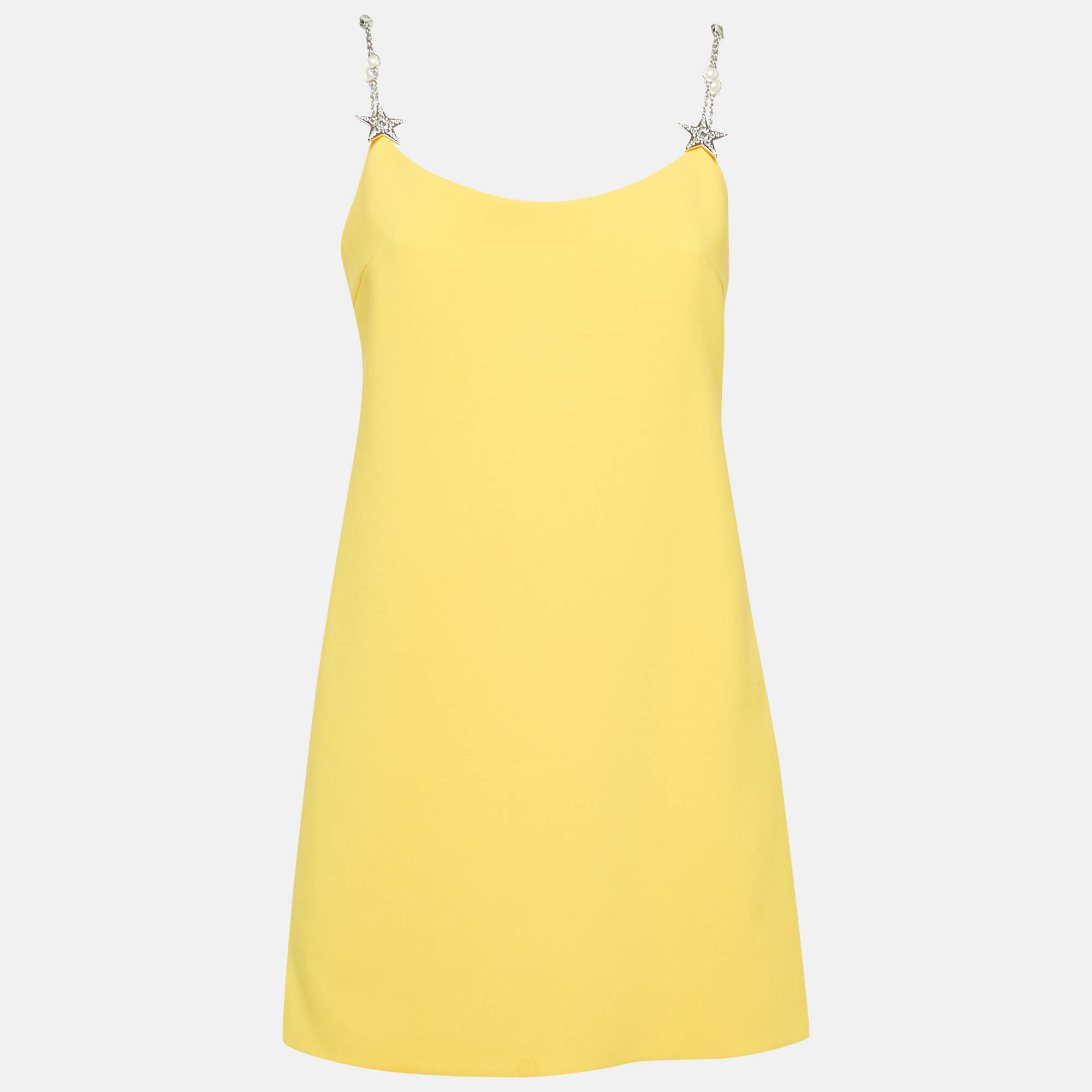 Pre-owned Miu Miu Yellow Crepe Faille Cady Chain Strap Mini Dress M