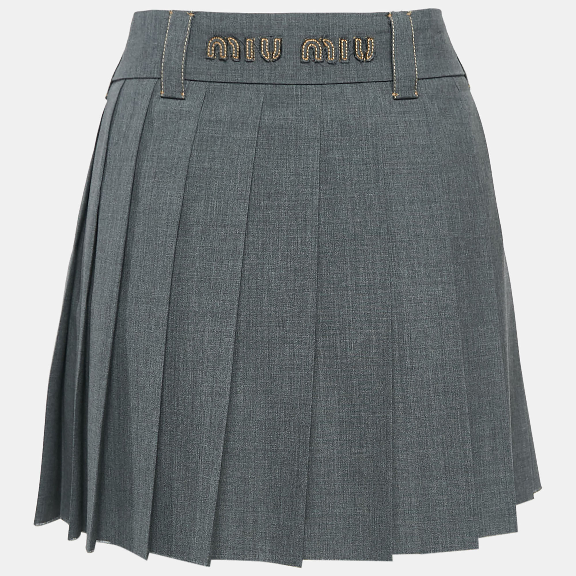 

Miu Miu Grey Virgin Wool Pleated Mini Skirt M, Multicolor